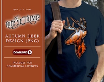 Autumn Deer Design PNG High Resolution for Sublimation and POD Print on Demand – instant download with commercial license included