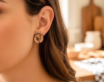 Wood Chicken Stud Earrings | Gifts for Chicken Lovers | Farmhouse Jewelry | Wooden Chicken Gifts | Homestead Gift | Farm Animal Earrings