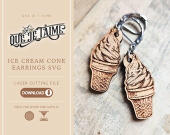 Ice cream cone SVG for laser cut earrings | Fun summer jewelry design in wood or acrylic | Commercial license included
