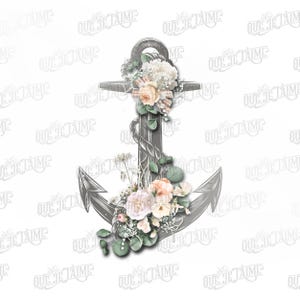Ancre Fleurie PNG | Clipart Nautique | Ancre en Aquarelle | Sublimation T-Shirt | Téléchargement Instantané | Illustration Ancre