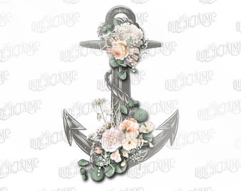 Floral Anchor PNG | Nautical Clipart | Watercolor Anchor T-Shirt | Sublimation Design | Instant Download | Anchor Graphic Tee