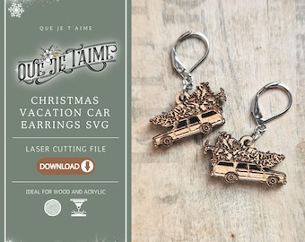 Griswold Christmas Vacation Car Earrings SVG with Tree – Laser Cutting File for Glowforge xTool OMTech, festive retro holiday jewelry design