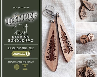 Forest Earrings SVG Bundle, Laser Cut Earrings Files, Woodland Jewelry Design, DIY Glowforge Cricut, Nature Boho Jewelry Digital Download