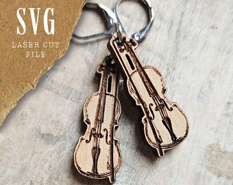 Violin earrings SVG for laser cut jewelry | Musical instrument gift for violinists & music teachers | Commercial license included