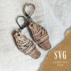 SVG Boucles d’Oreilles Cornets de Crème Glacée | Fichier Découpe Laser | Boucles d'Été en Bois | Fichier SVG Crème Glacée