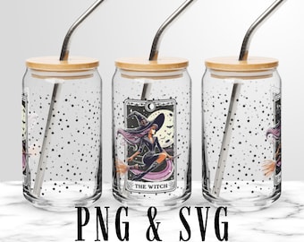 Witch Tarot Card Libbey Glass SVG | Libbey Celestial Glass Can Wrap | Witchy Libbey Glass PNG | Glass Can SVG | 16oz Glass Can Tumbler