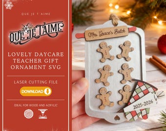 Daycare Teacher Gift SVG | Gingerbread Cookie Sheet Ornament SVG | Laser Cut Christmas Design for Glowforge and xTool