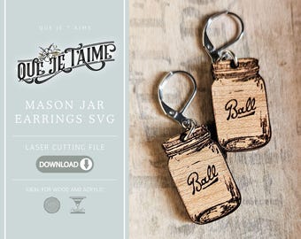 Mason jar SVG for laser cut earrings | Farmhouse rustic style jewelry design | Commercial license included