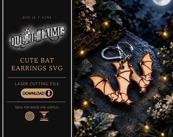 Bat Earrings SVG, Cute Halloween Earrings Laser Cut File for Wood or Acrylic, Spooky Bat Jewelry SVG for Glowforge and Laser Makers