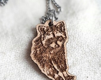 Wooden Raccoon Pendant Necklace | Nature Lover Gift | Woodland Jewelry | Animal Lover Gifts | Cherry Wood Charm | Canadian Wildlife Jewelry
