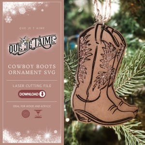 Cowboy Boots Ornament SVG, Western Christmas Ornament Laser Cut File for Wood or Acrylic, Rustic Holiday Decor SVG for Glowforge