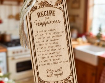 Recipe for Happiness wooden bookmark – laser engraved maple wood Christmas gift for book lover or teacher