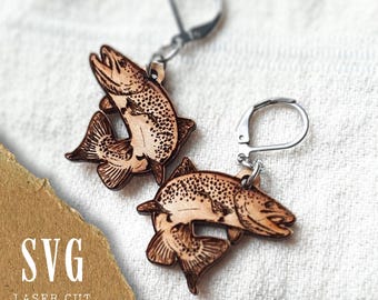 Trout Earrings SVG | Fly Fishing Jewelry | Fisherwoman Gift | Fish Earrings | Trout Fishing SVG Cut File | Fishing Accessories for Women