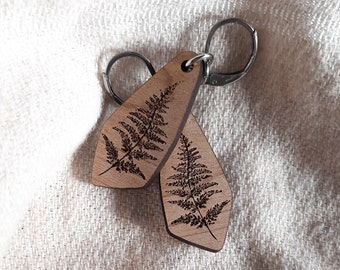 Wooden Fern Leaf Earrings | Nature-Inspired Jewelry for Women | Forest and Woodland Accessories | Handcrafted Cherry Wood Earrings