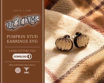 Pumpkin Stud Earrings SVG, Small Laser Cut Earrings File for Wood or Acrylic, Fall Halloween Jewelry Design for Glowforge