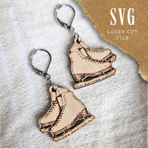 Fichier SVG Boucles d’Oreilles Patins à Glace – Découpe Laser pour Bijoux en Bois, Cadeaux de Patinage et Projets de Noël