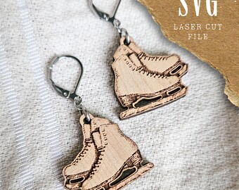 Ice Skate Earrings SVG File for Laser Cutting – Perfect for Wooden Jewelry, Gifts for Ice Skaters, Coaches, and Christmas Crafts