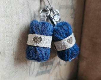 Dark Blue Yarn Skein Earrings | Crochet & Knitting Gift | Handmade Wool Earrings for Fiber Artists | Mini Skein Jewelry for Crocheters