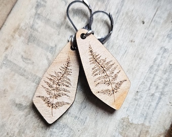 Wooden Fern Leaf Earrings | Nature-Inspired Jewelry for Women | Forest and Woodland Accessories | Handcrafted Cherry Wood Earrings