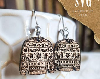 Ugly Christmas Sweater Earrings SVG | Holiday Sweater Earrings Cut File | Christmas Jewelry Design for Laser Cutting | Xmas Sweater SVG