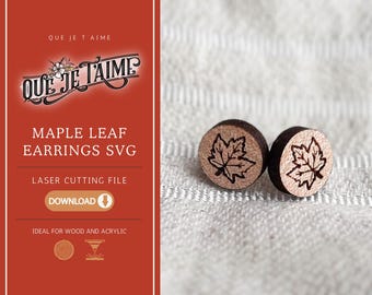 Maple Leaf Earrings SVG for Fall Jewelry – Laser Cutting File Glowforge xTool OMTech, autumn wood acrylic earrings design Canada
