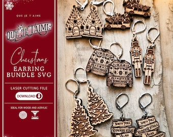 Christmas Earrings SVG Bundle including : Gingerbread House SVG, Nutcracker SVG, Ugly Sweater, Christmas Tree - Christmas cut files
