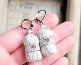 White Yarn Ball Earrings Handmade in Quebec – cozy knitting crochet jewelry lightweight winter gift for knitters Christmas
