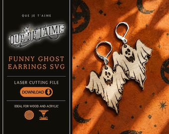 Ghost Earrings SVG, Funny Halloween Earrings Laser Cut File for Wood or Acrylic, Spooky Ghost Jewelry SVG for Glowforge Makers
