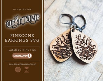 Pinecone Earrings SVG, Rustic Woodland Laser Cut Earring File for Glowforge, Cozy Forest Jewelry Design for Wood or Acrylic