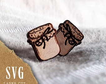Jam Jar Stud Earrings SVG | Mason Jar SVG | Cute Laser Cut Earrings SVG | Stud Earring svg | Laser Earring Files | Wood Earrings svg