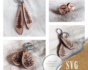 Forest Earrings SVG Bundle, Laser Cut Earrings Files, Woodland Jewelry Design, DIY Glowforge Cricut, Nature Boho Jewelry Digital Download