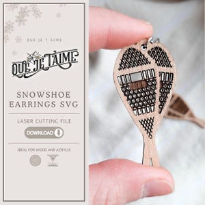 Snowshoe Earrings SVG, Rustic Winter Laser Cut Earring File for Glowforge, Cozy Chalet Snowshoe Jewelry Design for Wood or Acrylic