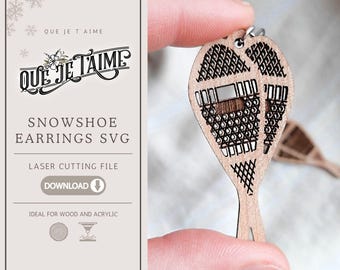 Antique Snowshoe Earrings SVG, Laser Cut File for Wood Jewelry, Rustic Winter Earrings SVG, Snowshoe Jewelry SVG for Crafters
