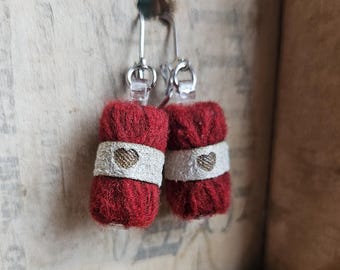 Red Yarn Ball Earrings | Handcrafted Wool Jewelry | Gift for Knitters and Crocheters | Knitting Presents | Festive Earrings for Her