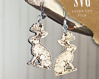 Jackalope SVG File, Laser Cut Earrings Template, Mythical Creature Cut File, Forest Animal Earrings, Digital Download for Glowforge