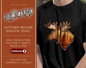 Moose Hunting PNG with Fall Landscape | Hunting Season PNG | Sublimation Design for Fall Hunting Shirt | Wildlife PNG | Outdoor png