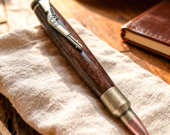Hand Turned Walnut Bullet Pen, Refillable Wooden Pen for Men, Western Gift, Rustic Writing Pen for Cowboy Fans or Collectors