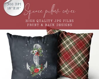 Decorative Pillow Design – Nautical Christmas Anchor with Snowflakes | Sublimation File for Holiday Pillow | Nautical Christmas Gift Idea