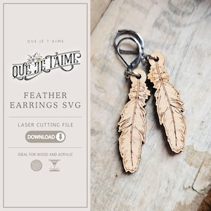 Boho Feather Earrings SVG, Western Earring Cut File for Glowforge, Laser Ready Feather Design for Wood or Acrylic Jewelry Making