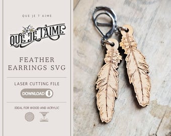 Boho Feather Earrings SVG, Western Earring Cut File for Glowforge, Laser Ready Feather Design for Wood or Acrylic Jewelry Making
