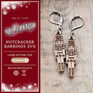 Nutcracker Earrings SVG, Classic Christmas Laser Cut Earring File for Glowforge, Vintage Holiday Nutcracker Jewelry Design for Wood
