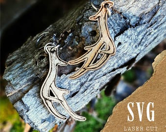 Deer Antler SVG Earrings | Hunting SVG Earrings | Rustic Antler Design for Wooden Earrings, Pendant or Keychain | Wood Laser Cut Earrings