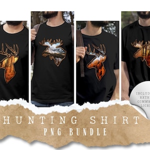 PNG pour T-shirts de Chasse | Paysages avec Silhouettes d'Orignal et de Chevreuil | Idéal pour la Sublimation | Cadeaux pour Chasseurs