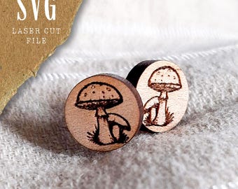 Mushroom Stud Earrings SVG | | Cottagecore Earrings | Woodland Earring Cut File | Toadstool Jewelry | Cute Mushroom Earrings | Laser Cut SVG