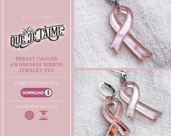 Breast Cancer Awareness Ribbon Jewelry SVG – Laser Cutting File for Glowforge xTool OMTech, pink ribbon earrings or pendant design