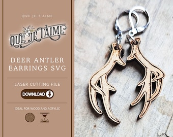 Deer antlers SVG for laser cut earrings | Rustic nature & chalet style jewelry design | Commercial license included