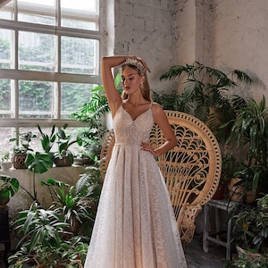Sparkle Wedding Dress, Crystals Embroidered Wedding Dress, A Line Wedding Dress, Backless Wedding Dress, Glitter Dress, Custom Wedding Dress
