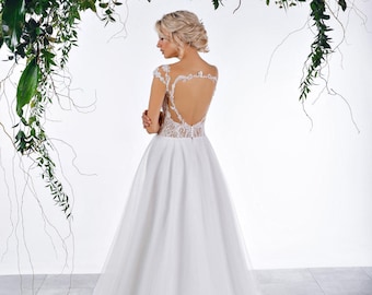 Handmade A-Line Tulle Wedding Dress: Embroidered Lace, Open Back