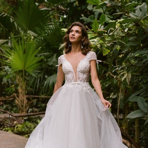 Sparkly Wedding Dress, A Line Wedding Dress, Lace Wedding Dress, Backless Wedding Dress, Glitter Tulle Bridesmaid Dress, Custom Wedding Gown
