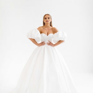 Shimmering Satin Wedding Dress, Custom Wedding Dress, Ball Gown Wedding Dress, Off Shoulder Corset Wedding Gown, Bubble Skirt Wedding Gown